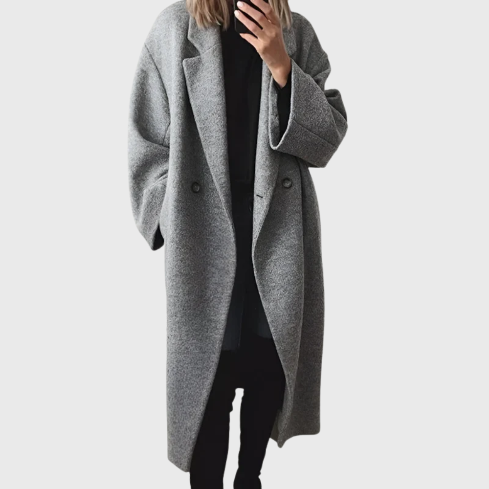 Lotte - Winterjas dames lang en oversized met revers en zakken en warm