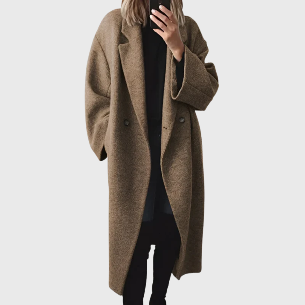 Lotte - Winterjas dames lang en oversized met revers en zakken en warm