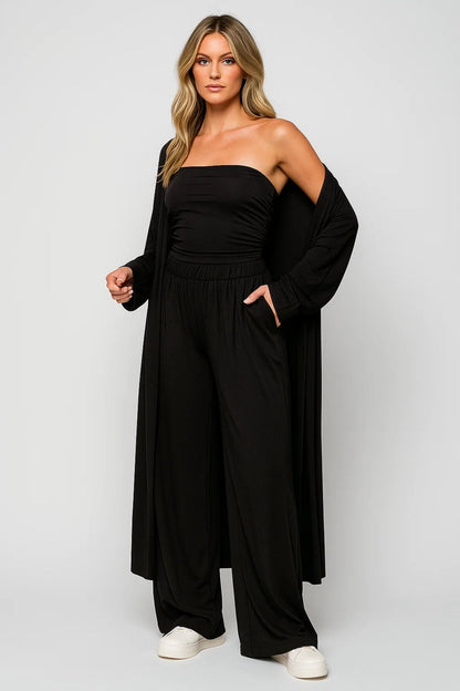 Set Dames - Strapless Top met Wijde Broek en Vest | Elegant