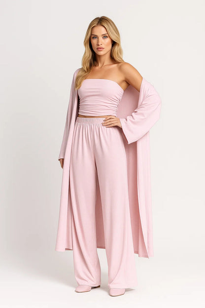 Set Dames - Strapless Top met Wijde Broek en Vest | Elegant