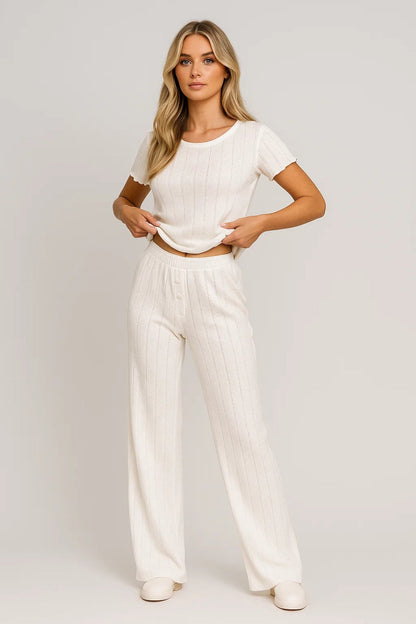 Loungewear Set Dames | Geribde Top en Wijde Broek | Comfortabel en Stijlvol