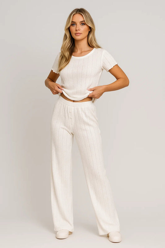 Loungewear Set Dames | Geribde Top en Wijde Broek | Comfortabel en Stijlvol