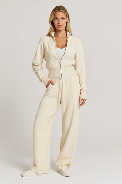 Loungewear Set | Ritstop en Wijde Broek | Comfort voor Binnen en Buiten