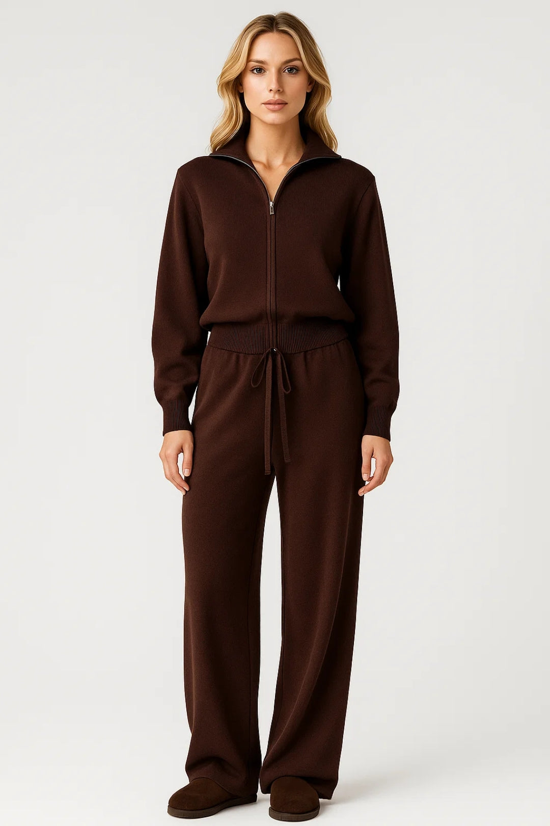 Loungewear Set | Ritstop en Wijde Broek | Comfort voor Binnen en Buiten