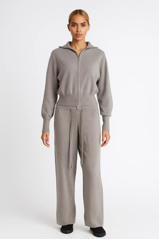 Loungewear Set | Ritstop en Wijde Broek | Minimalistisch en Comfortabel