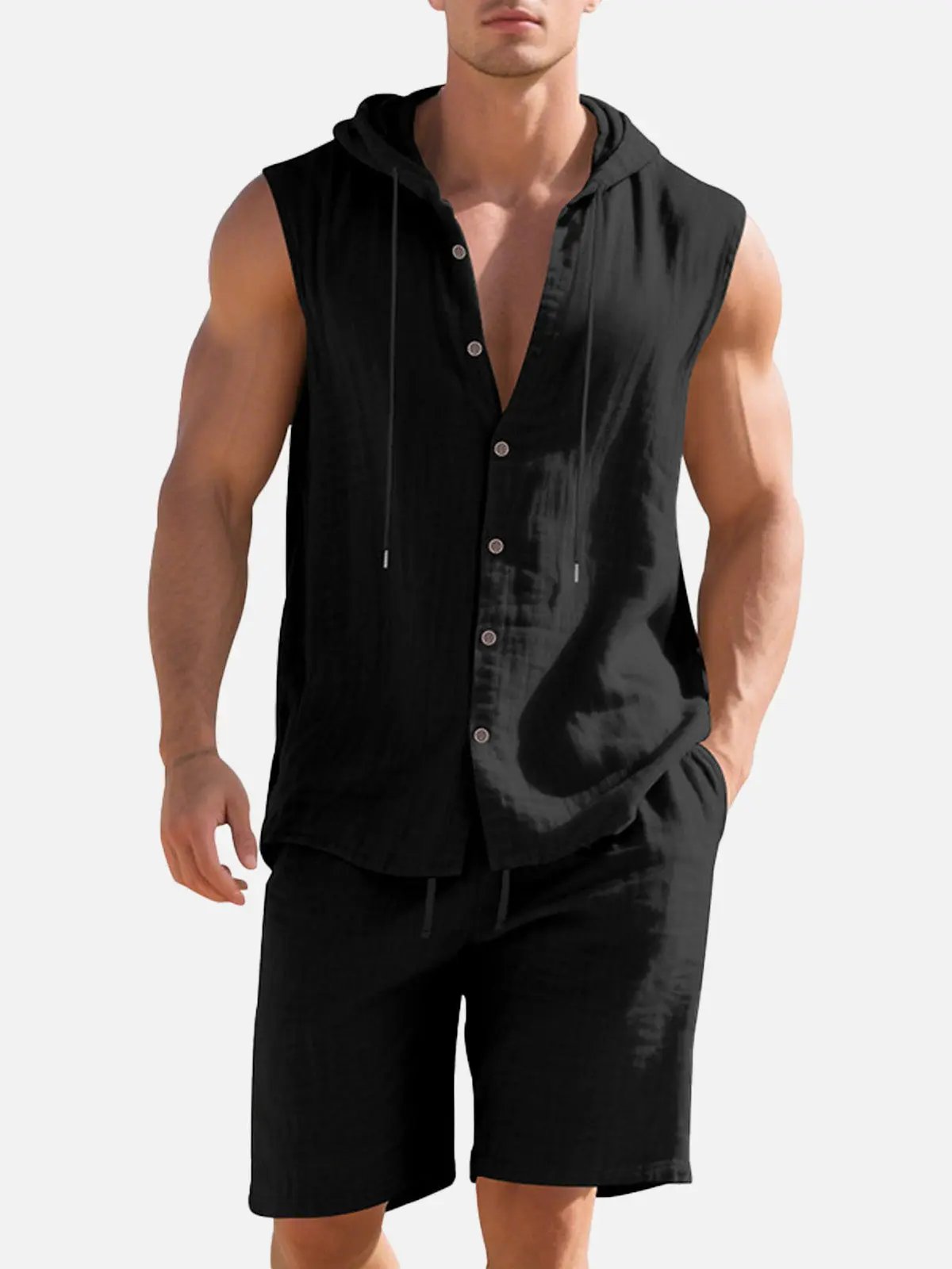Lucas - Casual Linnen Set Heren met Capuchon en Knoopsluiting