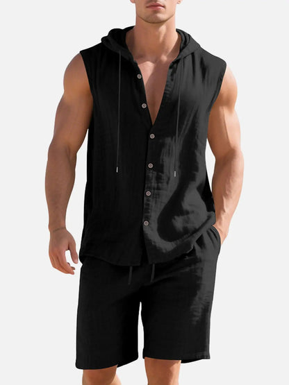 Lucas - Casual Linnen Set Heren met Capuchon en Knoopsluiting