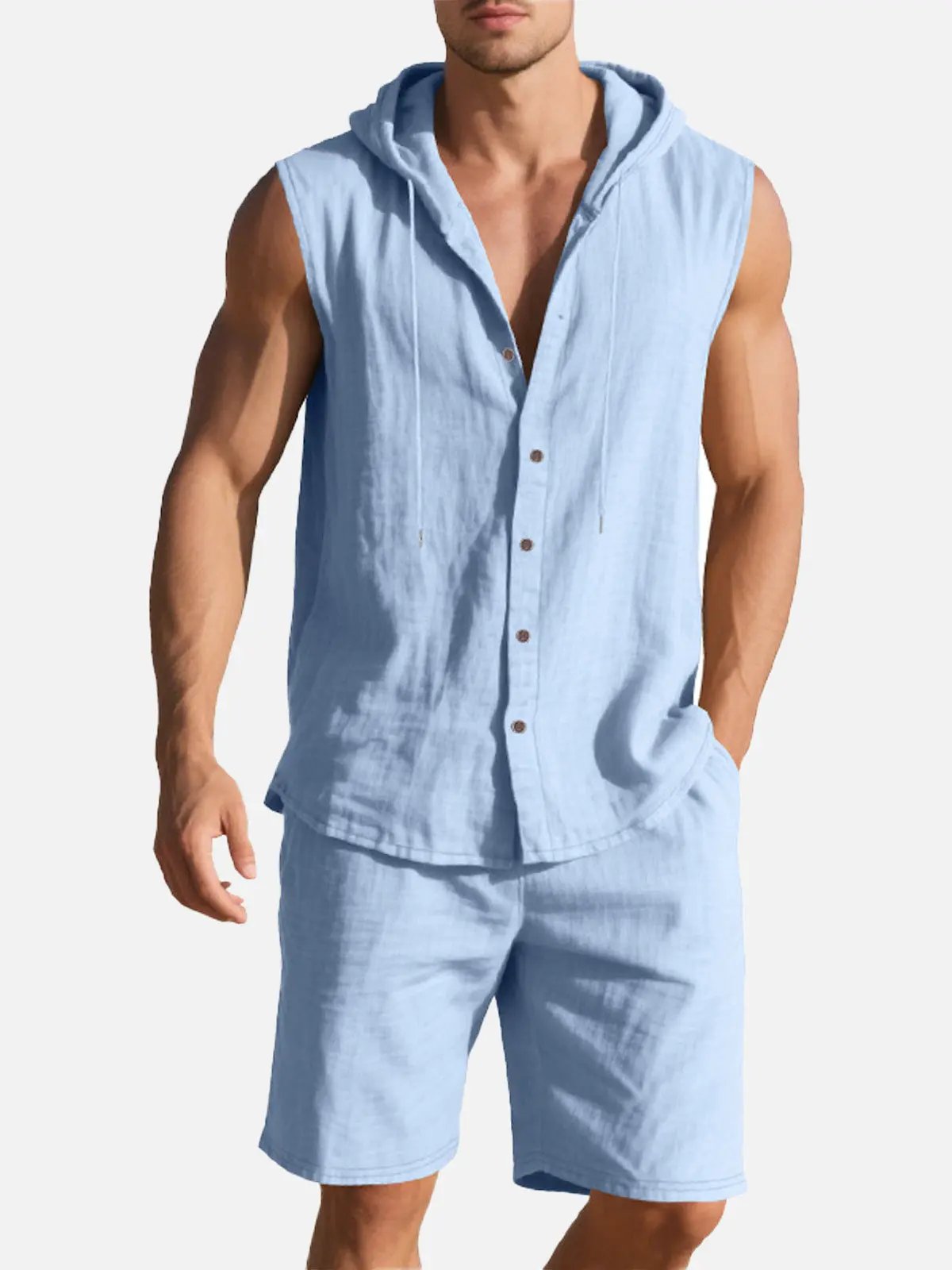 Lucas - Casual Linnen Set Heren met Capuchon en Knoopsluiting