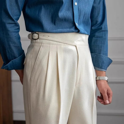 Lucas - Pantalon heren smart casual en geplooid met hoge taille
