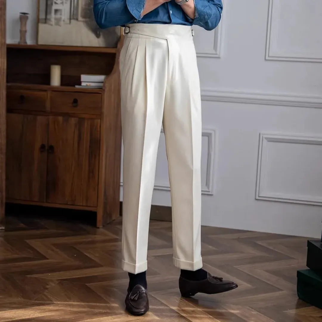 Lucas - Pantalon heren smart casual en geplooid met hoge taille