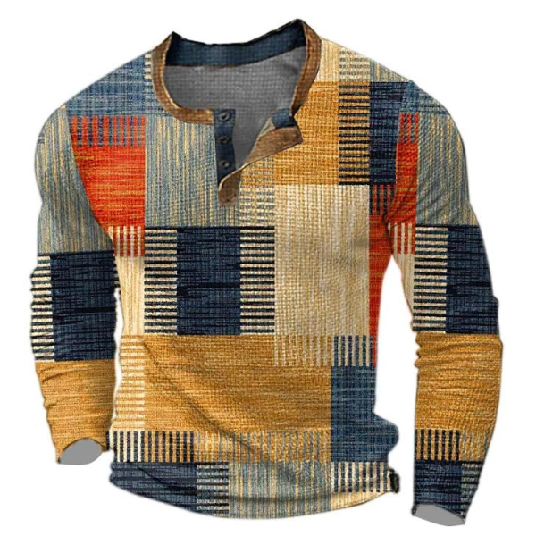 Luuk - Heren Comfort Trui met Ronde Hals Knoopsluiting en Grafische Print