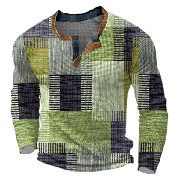 Luuk - Heren Comfort Trui met Ronde Hals Knoopsluiting en Grafische Print