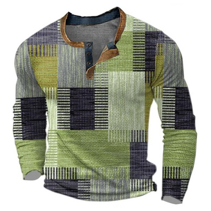 Luuk - Heren Comfort Trui met Ronde Hals Knoopsluiting en Grafische Print