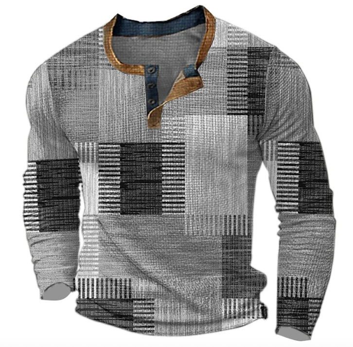 Luuk - Heren Comfort Trui met Ronde Hals Knoopsluiting en Grafische Print