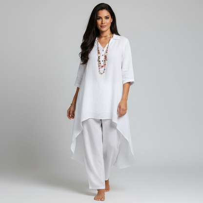 Marit - Boho Linnen Set Dames met Asymmetrische Tunic en Bijpassende Broek