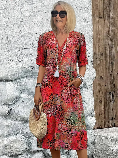 Maud - Boho Bruiloft Gastenjurk Dames met V-hals en Kwastjesdetail in Midi Lengte