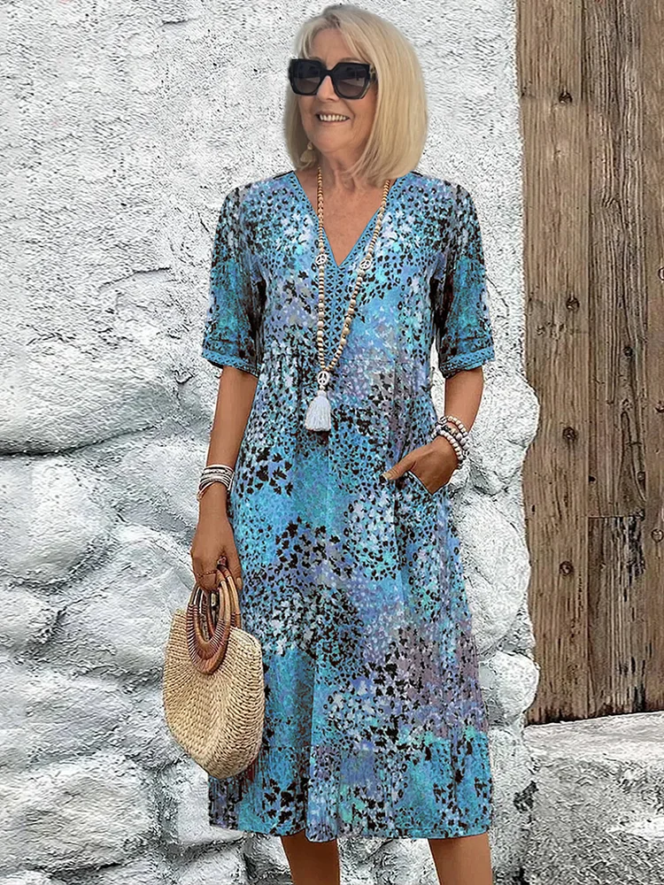 Maud - Boho Bruiloft Gastenjurk Dames met V-hals en Kwastjesdetail in Midi Lengte