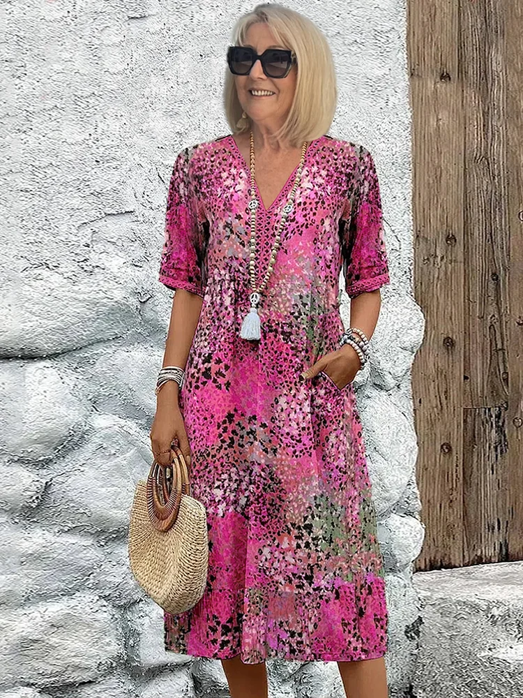 Maud - Boho Bruiloft Gastenjurk Dames met V-hals en Kwastjesdetail in Midi Lengte