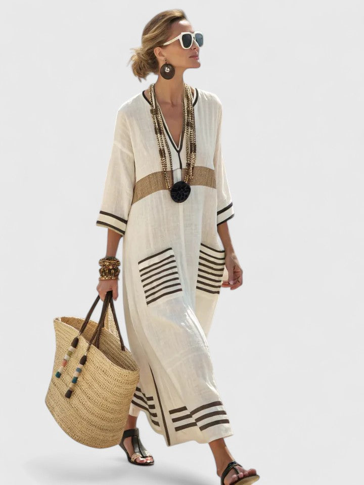 Maud - Casual Zomerjurk Dames Maxi met Kleurstrepen en Kimonomodel