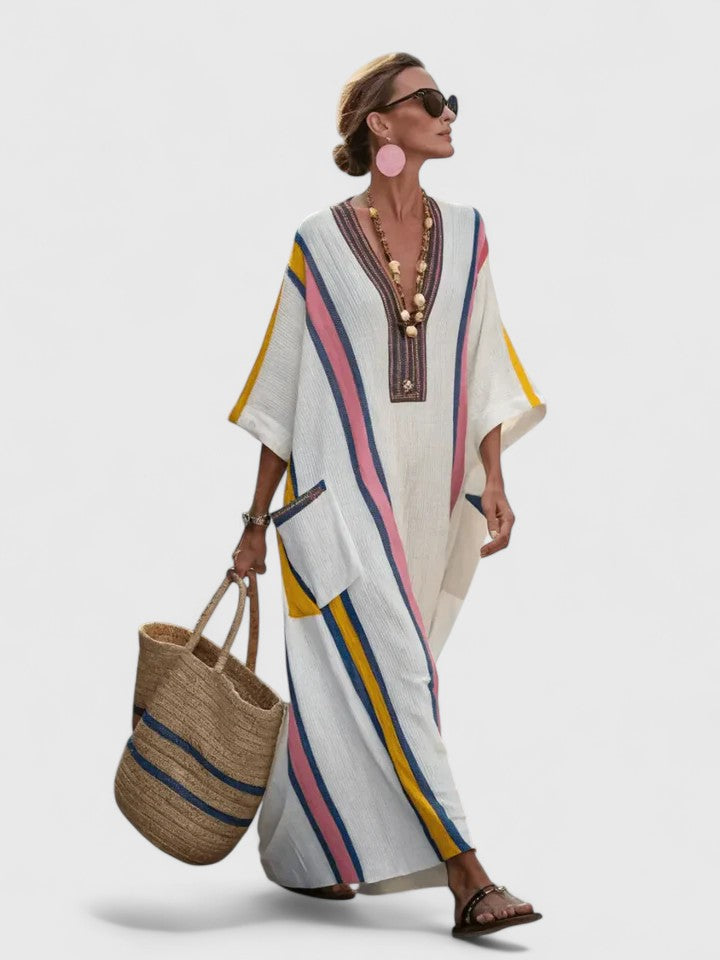 Maud - Casual Zomerjurk Dames Maxi met Kleurstrepen en Kimonomodel