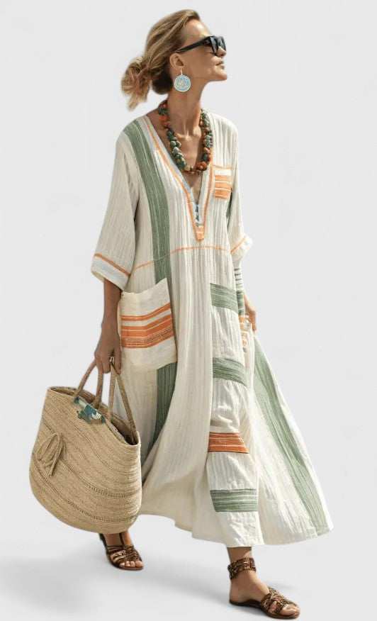 Maud - Casual Zomerjurk Dames Maxi met Kleurstrepen en Kimonomodel