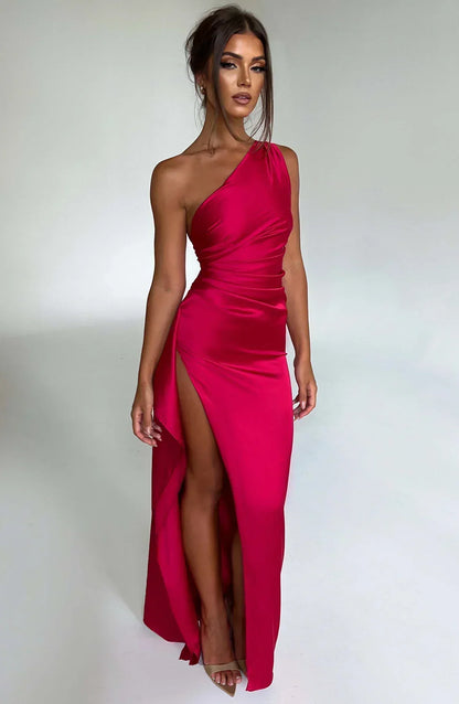 Maud - Chique Bruiloft Gastenjurk Dames Maxi met One-Shoulder en Hoge Split