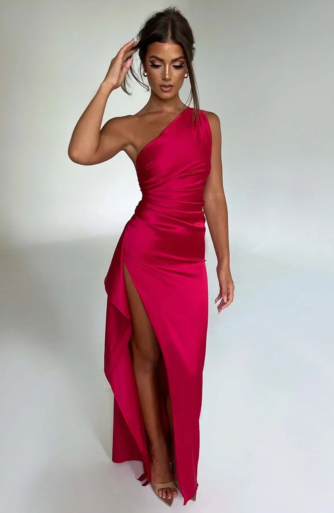Maud - Chique Bruiloft Gastenjurk Dames Maxi met One-Shoulder en Hoge Split