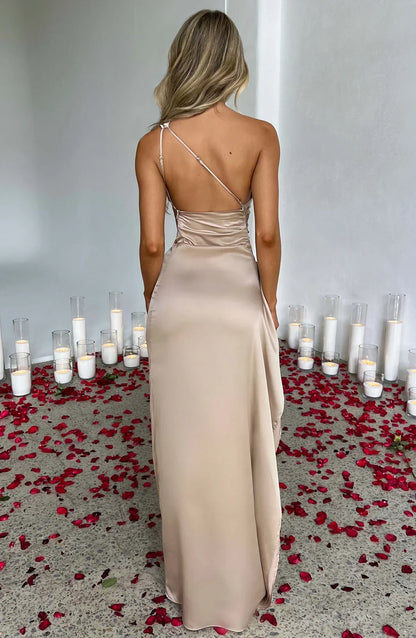 Maud - Chique Bruiloft Gastenjurk Dames Maxi met One-Shoulder en Hoge Split