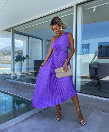 Maud - Chique Bruiloft Gastenjurk Dames met One-Shoulder en Geplooide Midi-rok