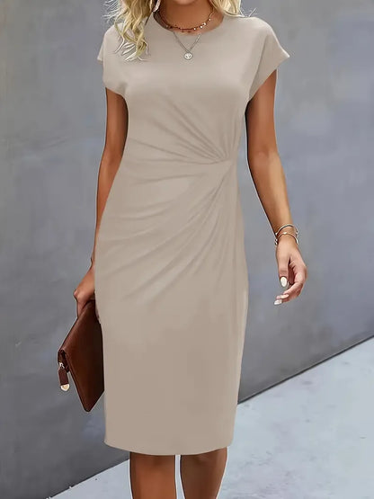 Maud - Chique Bruiloft Gastenjurk Dames met Ronde Hals en Gedrapeerde Taille