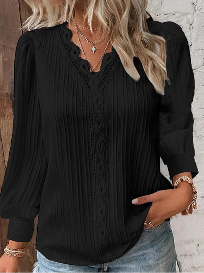 Maud - Dames Longsleeve Top Comfort met V-Hals en Geschulpte Rand