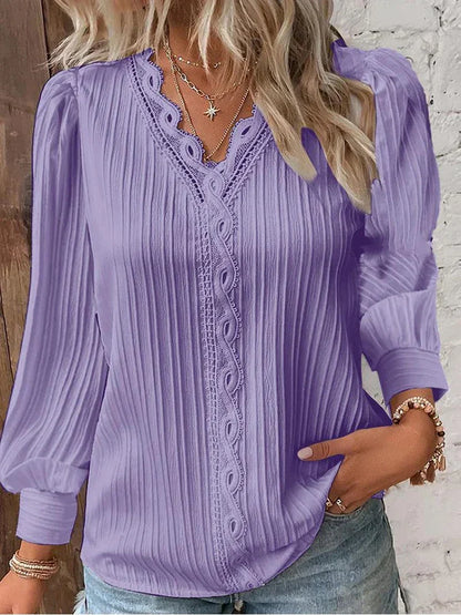 Maud - Dames Longsleeve Top Comfort met V-Hals en Geschulpte Rand