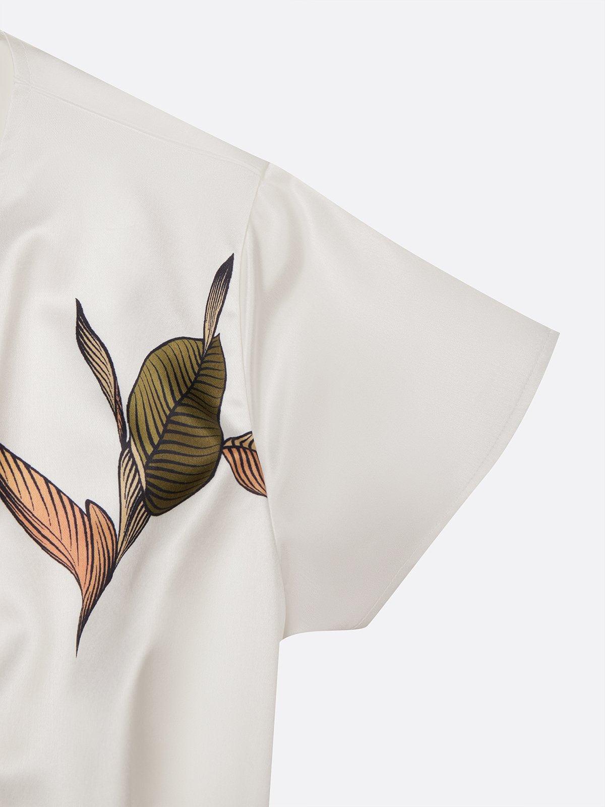 Maud - Elegante Bruiloft Gastenjurk Dames met Diepe V-hals en Bladprint