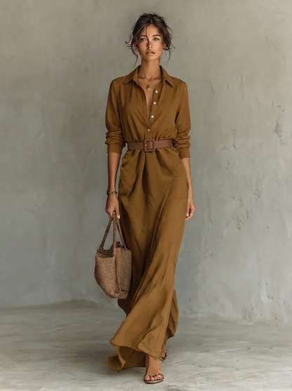 Maud - Maxi jurk dames lang en ruim met ceintuur en lange mouw
