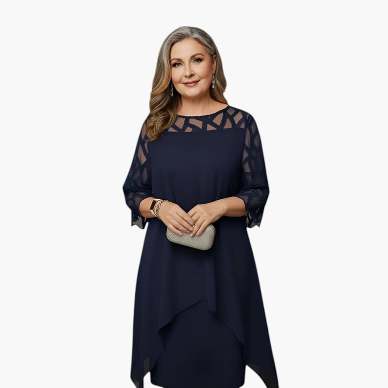 Maud - Midi jurk dames grote maten met lange mouw en asymmetrische zoom