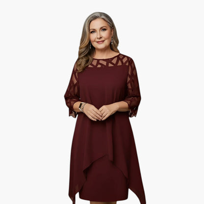 Maud - Midi jurk dames grote maten met lange mouw en asymmetrische zoom