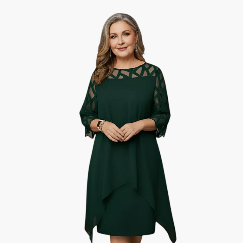 Maud - Midi jurk dames grote maten met lange mouw en asymmetrische zoom