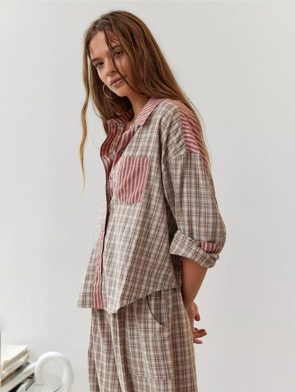 Maud - Pyjama dames geruit zacht en warm met lange mouw