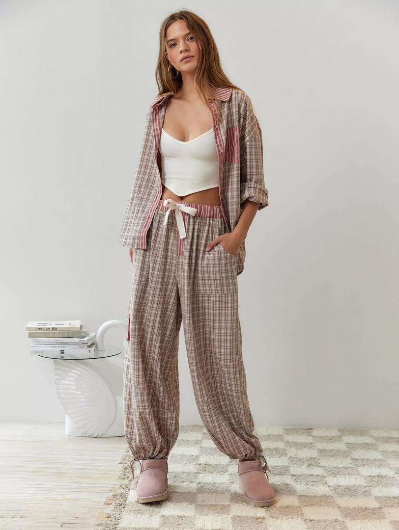 Maud - Pyjama dames geruit zacht en warm met lange mouw