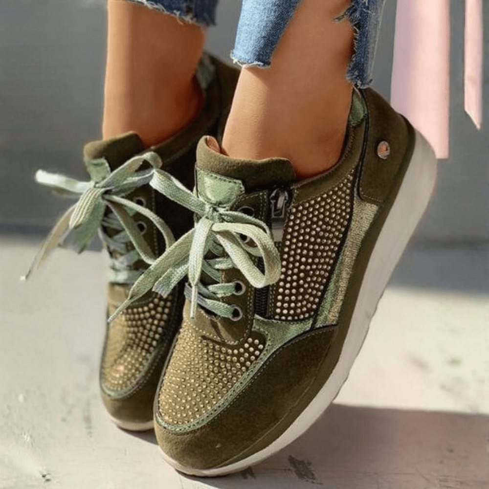 Maud - Stijlvolle Orthopedische Sneakers Dames met Rits en Glinsterdetail