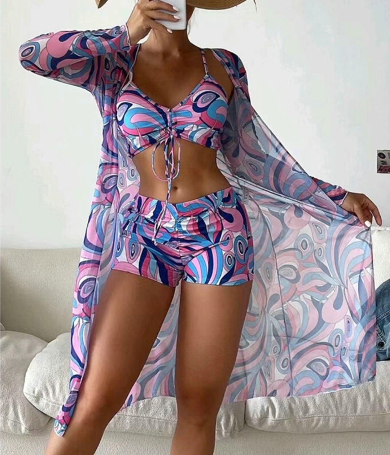 Maud - Trendy Driedelige Bikini Set Dames met Cover-Up en Grafische Print