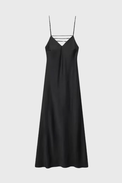Maxi Jurk Dames - Glanzend Slip Dress met V-hals en Open Rug
