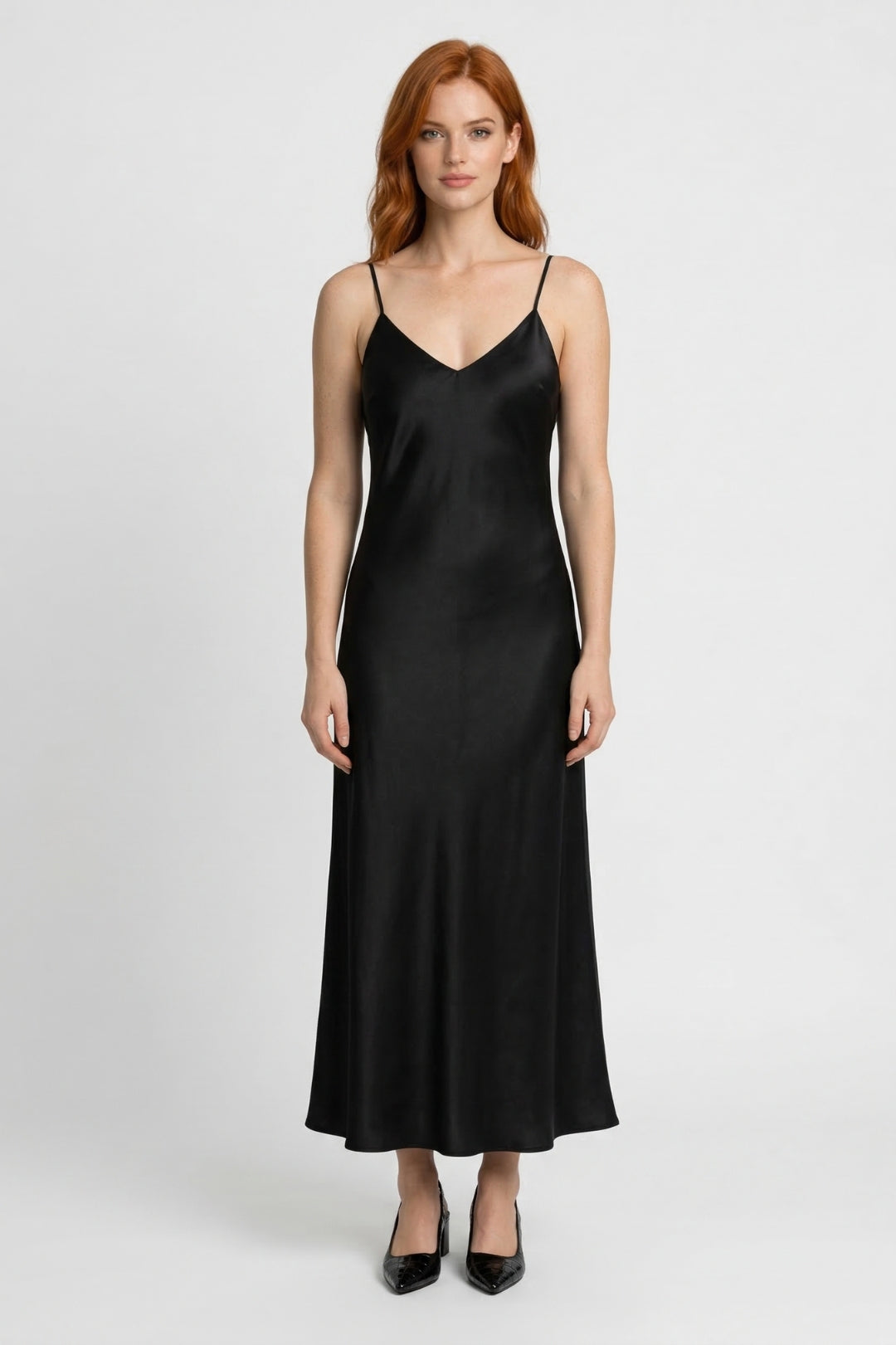 Maxi Jurk Dames - Glanzend Slip Dress met V-hals en Open Rug