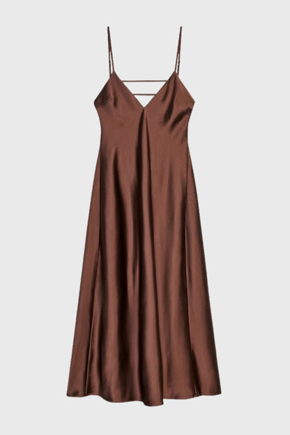 Maxi Jurk Dames - Glanzend Slip Dress met V-hals en Open Rug