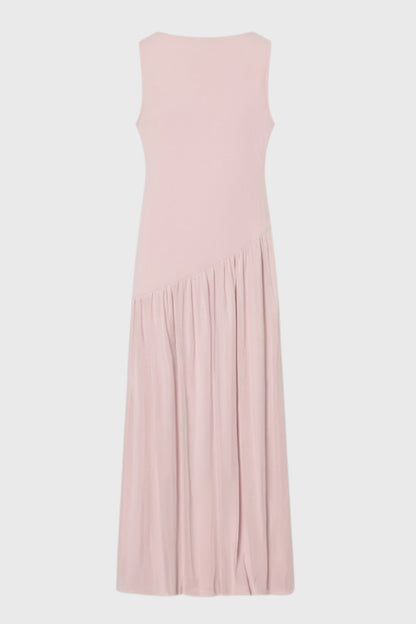 Maxi Jurk Dames - Mouwloos met Diagonale Plooival en Ronde Hals