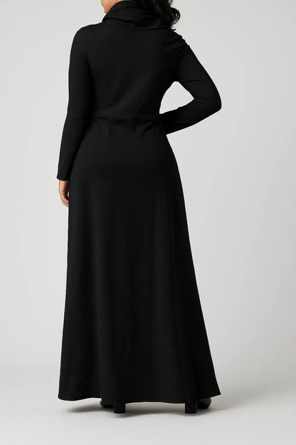 Maxi Jurk | Lange Mouwen met Colkraag | Warme Daglook met Zakken