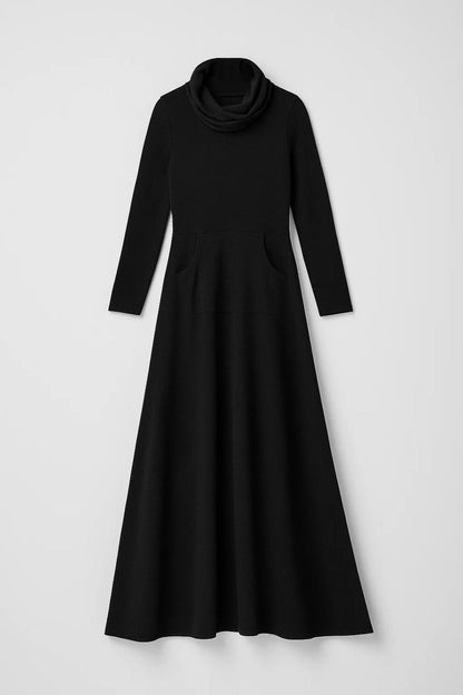 Maxi Jurk | Lange Mouwen met Colkraag | Warme Daglook met Zakken