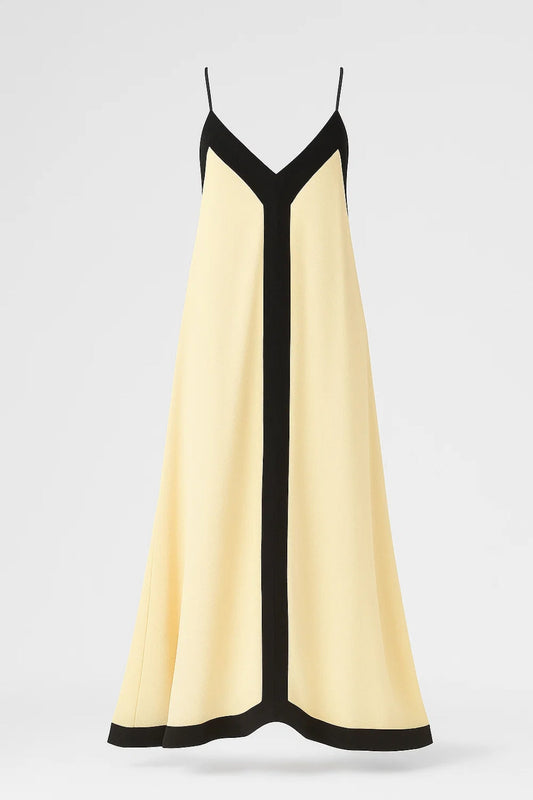 Maxi Jurk Dames - Spaghettibandjes met Contrast Bies | Elegant