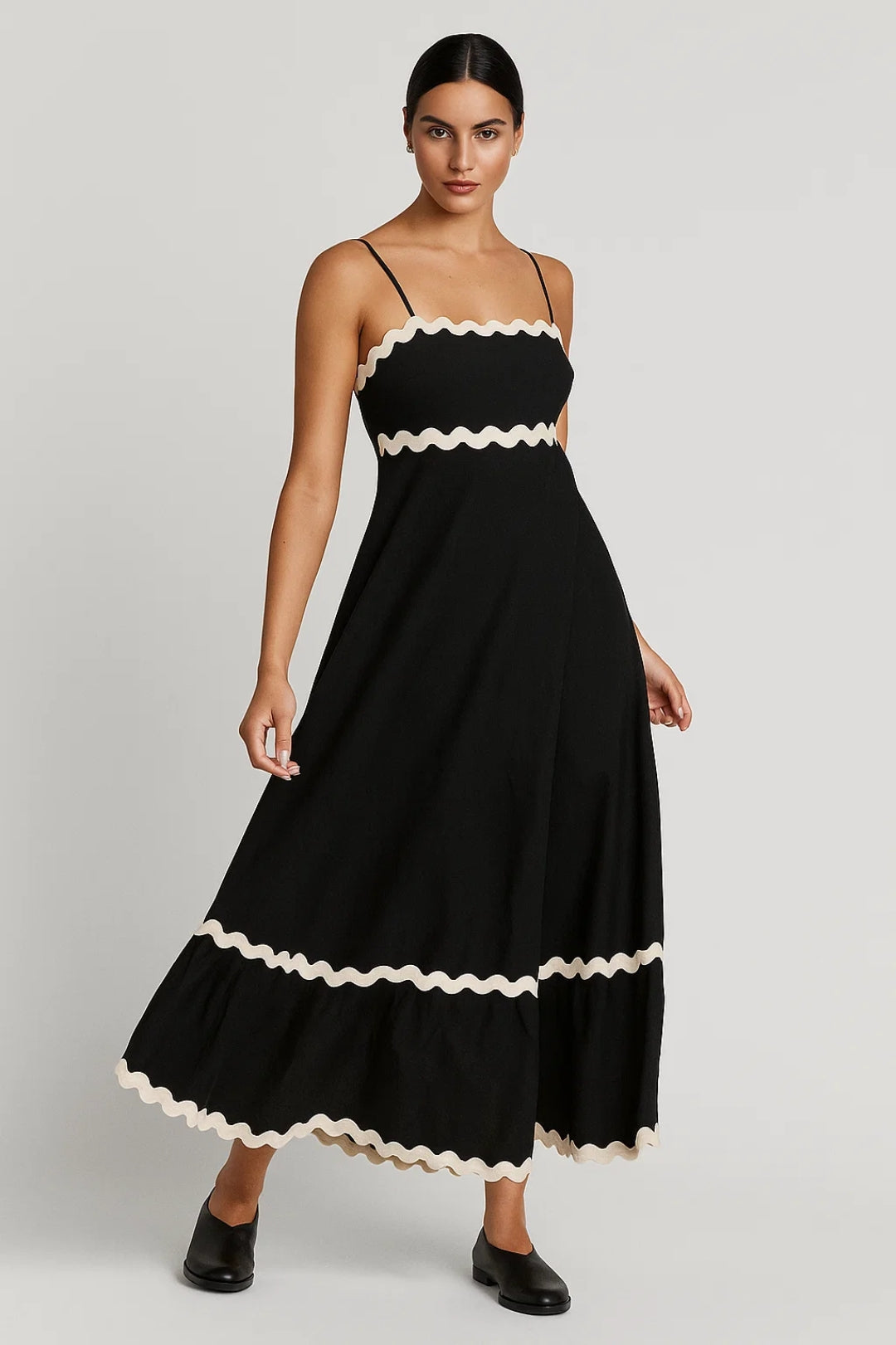 Maxi Jurk | Spaghettibandjes met Golfrand | Speelse Zomerstijl