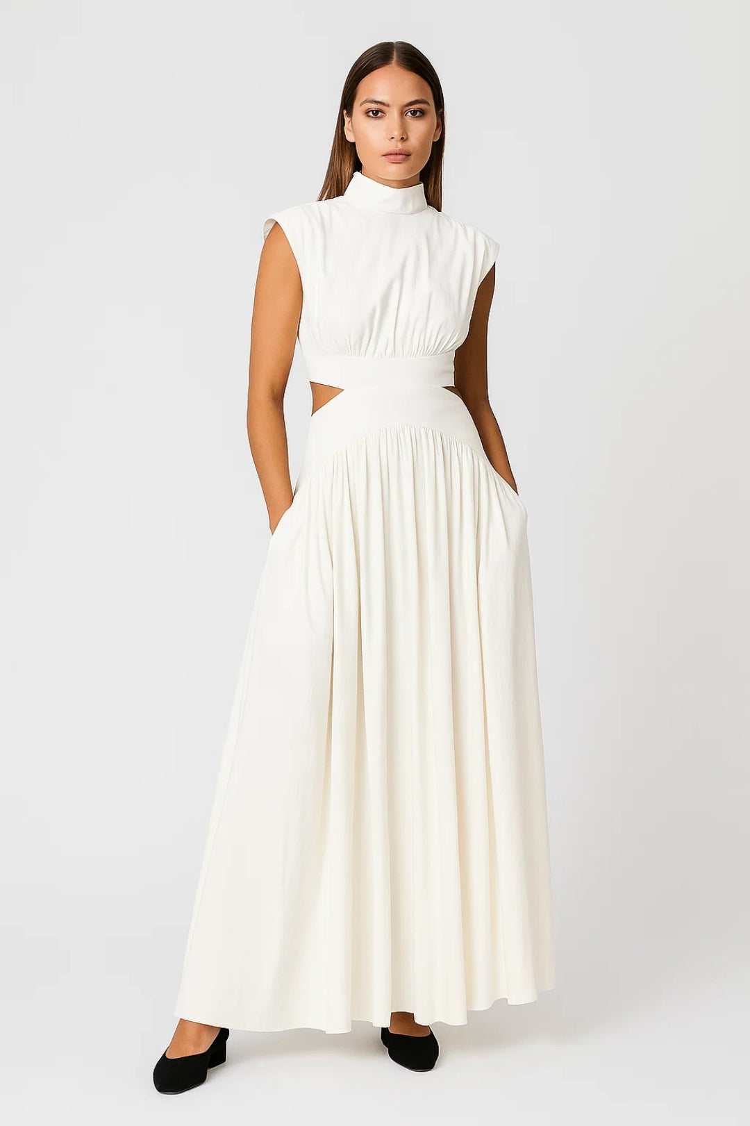 Maxi Jurk met Hoge Hals | Elegante Cut-Out Details | Lichtgewicht en Ademend